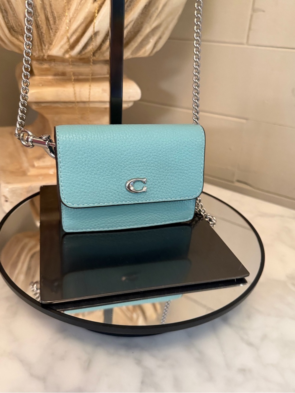 Coach Pebble Leather Mini Crossbody - Aqua Blue like new